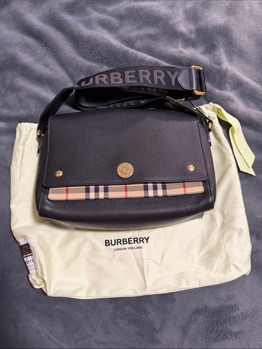 Burberry Black Leather Crossbody with Vintage Check Accent
